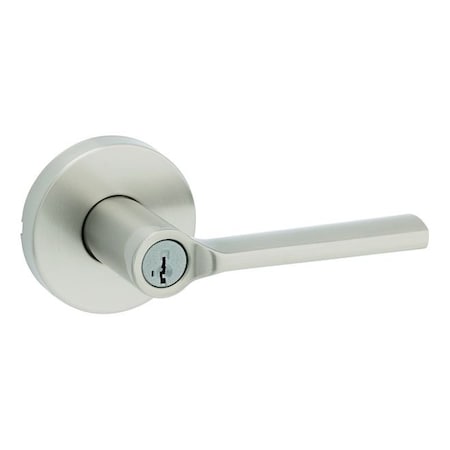 Kwikset Lisbon Lever with Round Rose Entry Door Lock SmartKey with 6AL Latch, RCS Strike Satin Nickel Finish 740LSLRDT-15S